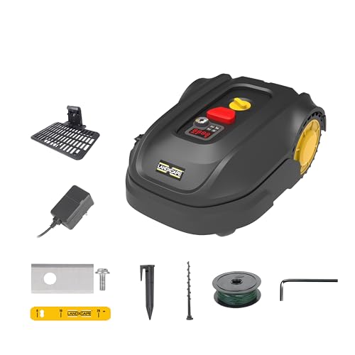 LANDXCAPE Robot cortacésped inalámbrico 300 m² LX850, sistema de corte/mulching de 3 hojas, cortacésped, detector de choque, carga lateral con pantalla digital