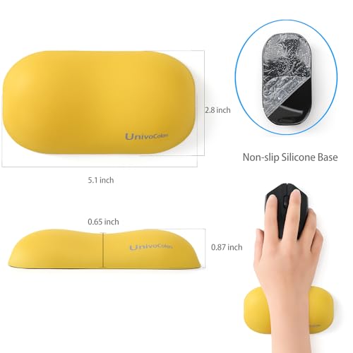Image of UnivoColors Design-Wave Set of Wrist Rest,Artificial Sheepskin+Memory Foam+Ergonomic+Anti-Slip Gel, Resilience Support During Work and Gaming,Keyboard Accessory,Yellow