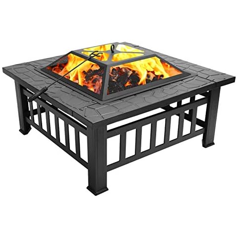 Teeker Fire Pit,Outdoor Fire Pits,Wood Burning Firepit 32'',Multifunctional Patio Backyard Garden Fireplace Heater/BBQ/Ice Pit with Spark Screen,Log Poker Cover