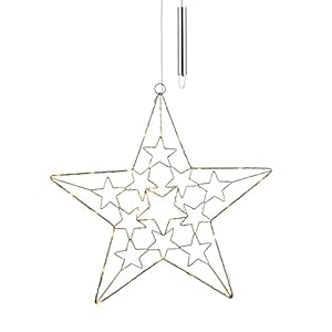 LED Metal Christmas Star for Hanging Silver – 50 cm – Decorative Star with 30 LEDs in Warm White – Window Wall Door Decoration Star Christmas Advent Battery Operated