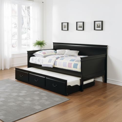 Image of APRODZ Mango Wood Carss Daybed with Trundle Bed for Home | Bed for Bedroom, Black Finish