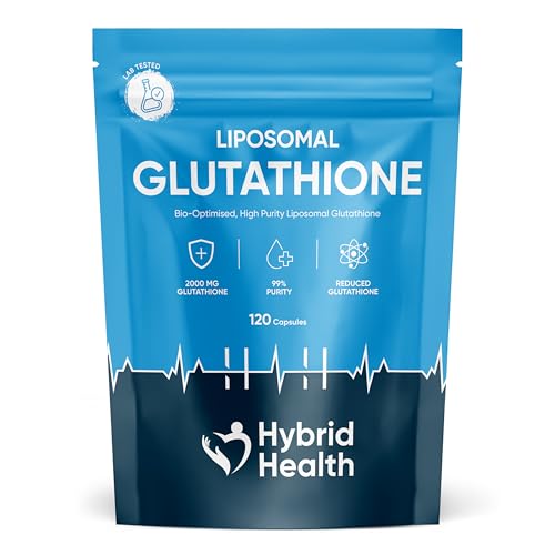Hybrid Health Liposomal Glutathione 2000mg Supplement - 120 Vegan Capsules Enhanced Absorption Glutathione Supplement Independently Third Party Lab Tested UK Based Brand