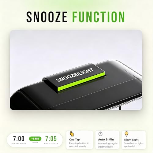 Analog Alarm Clock, Silent No Ticking Battery Operated Travel Alarm Clock with Night Light, Snooze, Loud Alarm, Luminous, Quiet Small Desk Clock for Bedrooms Deep Sleeper Adults Kids, Easy Set - Image 3