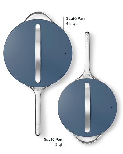 Image of Caraway Nonstick Ceramic Saute Pan with Lid (4.5 qt, 12 inch) - Non Toxic, PTFE & PFOA Free - Oven Safe & Compatible with All Stovetops (Gas, Electric & Induction) - Navy