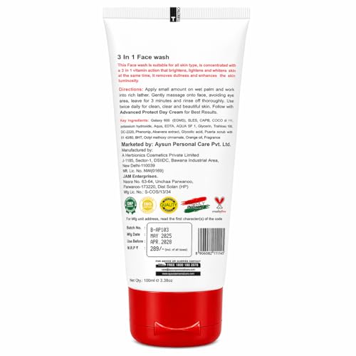 Image of Aysun 3 In 1 Face Wash - Cleanser + Scrub + Mask | Deep Cleanses Exfoliates & Hydrates, Gentle Cleanser For All Skin Types - 100Ml