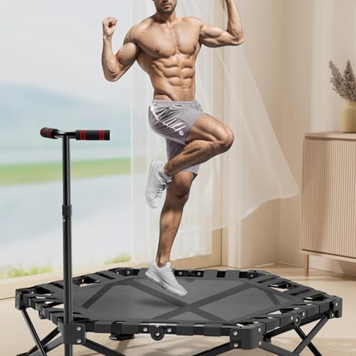Trampoline de fitness pliable 150 kg avec accoudoirs pour sport d'intérieur et extérieur
