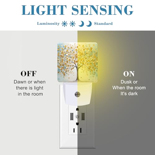 Image of Plug in Night Lights Golden Tree Of Life Oil Painting Nightlight Plug Into Wall Dusk to Dawn Sensor LED Night Light for Kid Girls Boys Women Room Decor,Hallway,Kitchen,Bathroom,Nursery,Stairs