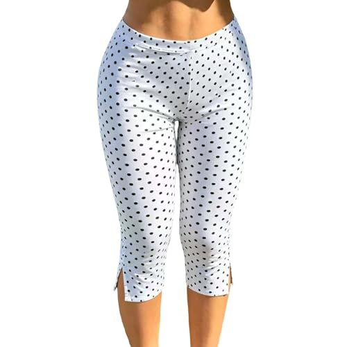 HEMNACU Pantalón Capri Mujer 3/4 Leggings de Lunares Pantalón de Ocio hasta La Rodilla con Abertura Leggings Deportivos Push Up de Cintura Alta Elásticos Mallas para Yoga Fitness Al Aire Libre