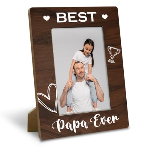 Yxadu Papa Gifts, Rustic Wood Photo Frame Gifts from Grandson Granddaughter, 4x6 inch, Best Papa Ever, Father's Day, Birthdays, Christmas Gift, Farmhouse Home Decor, Display on Tabletop, Desk
