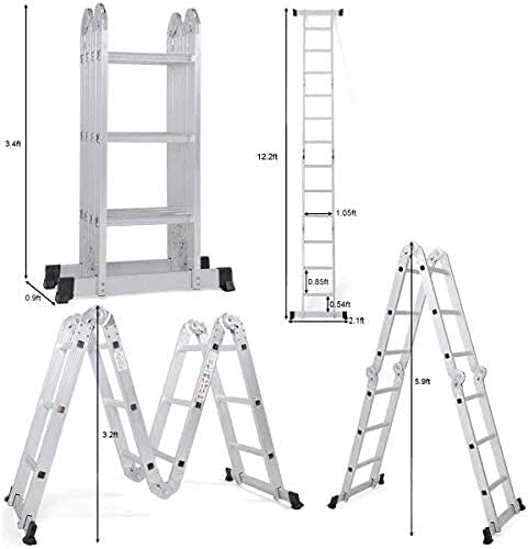Abbasali Multi Purpose Folding Step Ladder Platform Extendable Scaffold Ladder 3.8M 12.5 Feet EN131 Aluminum 7 in 1 Extension Step Lightweight 330LB (12.5 Ft)