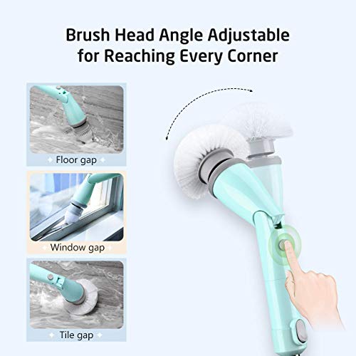 Homitt Electric Spin Scrubber with Rechargeable Battery, Power Bathroom and Shower Scrubber with 4 Replaceable Cleaning Brush Heads, 1 Adjustable Extension Handle for Kitchen, Tub, Tile, Grout, Floor