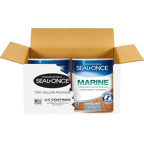 Image of SEAL-ONCE Marine Ready Mix Wood Sealer and Stain, Coastal Gray, 2 Gallon | Penetrating Waterproofer & Stain, Water-Based, Ultra-Low VOC Formula, For High-Moisture Areas, Protects Docks, Decks & Piers