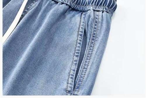 Hndudnff Men Stretch Waist Jeans Comfortable Soft Trousers Drawstring Casual Denim Pants with Pockets4