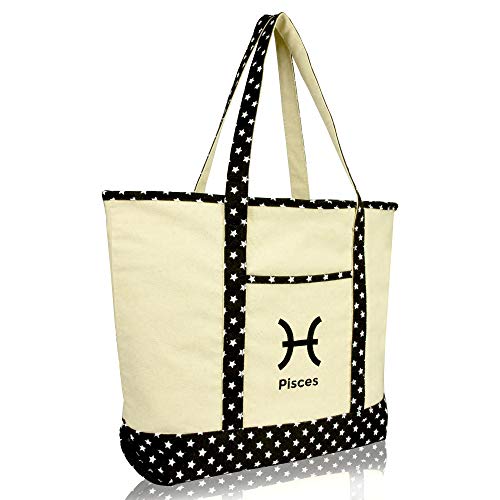 DALIX Zodiac Sign Shopping Tote Bag Black Star Horoscope Gifts - Pisces4