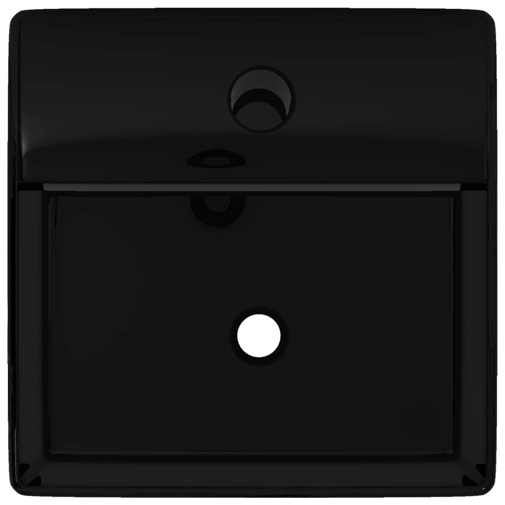 vidaXL Lavabo Cuadrado Moderno con Agujero de Grifo y Desagüe Cerámica Negro