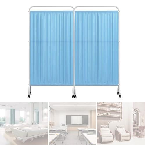 Medical Room Divider, Sturdy Steel Frame, Waterproof Nylon Curtain, Lockable Caster Wheels, Mobile Medical Privacy Screen, Nursing Privacy Screen for Room, Easy Installation (Light Blue 2 Panels)
