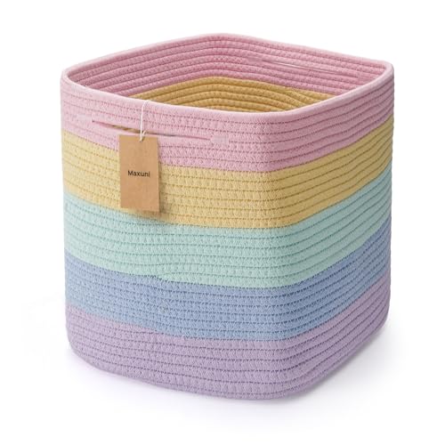 Maxuni Storage Basket, 11 Inch Cotton Rope Woven Baskets for Organizing, Cube Bin Square Shelves Organizer, Decorative Storage Baskets, Toy Bins, Woven Basket Shelf Baskets for Organizing-1 Pack