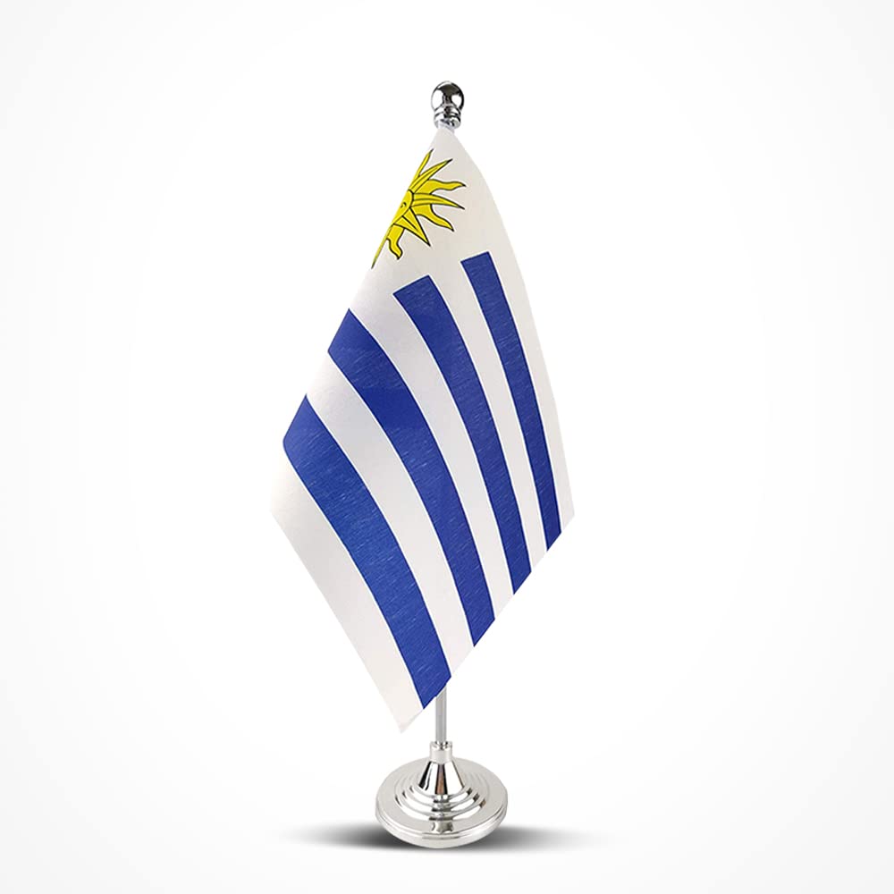 mflagperft Uruguay Desk Flag Set, Uruguayan Table Flag with Stand