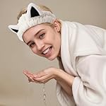 2 Pcs Cat Ears Headband, Cute Spa Headbands for Washing Face Skincare Makeup Headbands for Women Girls Trendy Stuff Present Soft Coral Fleece Hair Accessories(Beige Khaki) - Image 2