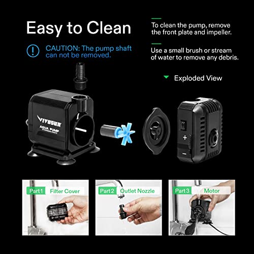 Vivosun 400Gph Submersible Pump(1500L/H, 15W), Ultra Quiet Water Pump With 5.2Ft High Lift, Fountain Pump With 5Ft Power Cord, 3 Nozzles For Fish Tank, Pond, Aquarium, Statuary, Hydroponics #TOP4