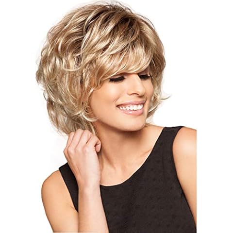 Royalfirst Short Slight Curly Wigs for Women Fluffy Women Blonde Hair Wigs Heat Resistant Wig Natural Looking Wigs with 1 Wig Cap Cover