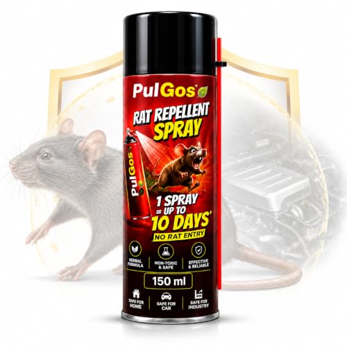Image of PulGos Rat Repellent Spray for Car, Home & Kitchen | Non-Toxic Formula | 150 ml | Natural Essential Oil, Smell-Based Formula | Prevents Rat Entry & Damage | Easy to Use, Pet Safe, Easy Spray Nozzle