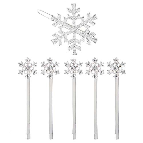 MJartoria Christmas Blue Rhinestone Snowflake Hair Clip Hairpin Elsa (White - snowflake)