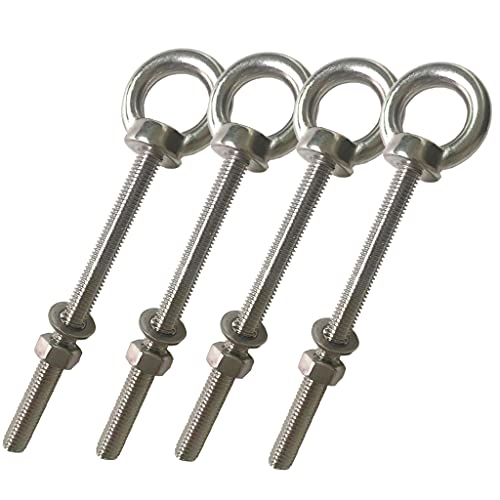 Stainless Steel Eye Bolt, 4pack M8 Shoulder Eye Bolts 5/16" X 4"with Nuts and Washer Thread Lifting Ring Eyebolt, Long