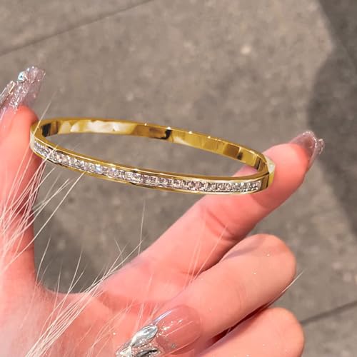 Shining Diva Fashion 18K Gold Plated Stainless Steel Openable Crystal Bracelet | Cuff Bangle | Friendship Couple Wedding Gifts for Mother Sister Wife Girlfriend | Anti Tarnish Jewellery