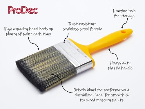ProDec 9 inch x 1.75" 5 piece Twin Masonry Paint Roller, Frame, 4" Brush and Tray Set, Heavy Duty Paint Roller Set for Painting with Smooth and Textured Masonry Paints on Exterior Walls, 9"