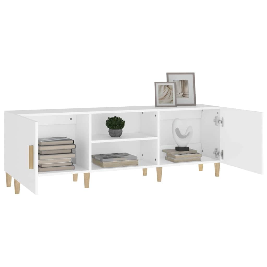 Mobile TV bianco in legno 150 x 30 x 50 cm con spazio e ripiano, mobile TV per soggiorno, mobile basso con scomparti e cassetti, credenza moderna con canalina per cavi