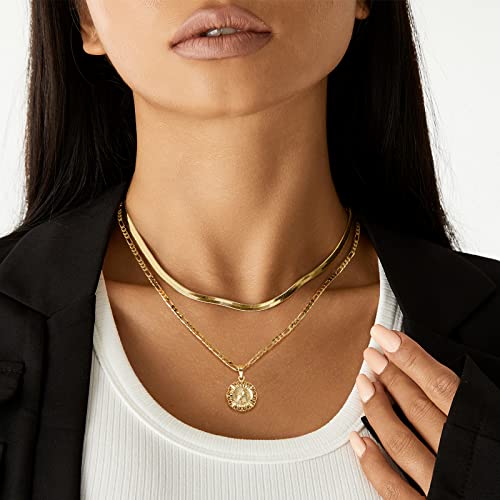 Kissyan Gold Layered Initial Necklaces For Women,14K Gold Plated Layering Round Letter Pendant Figaro Snake Chain Necklace Capital Monogram Alhpabets From A-Z Dainty Jewelry Gifts For Teen Girls(Letter D) #TOP1