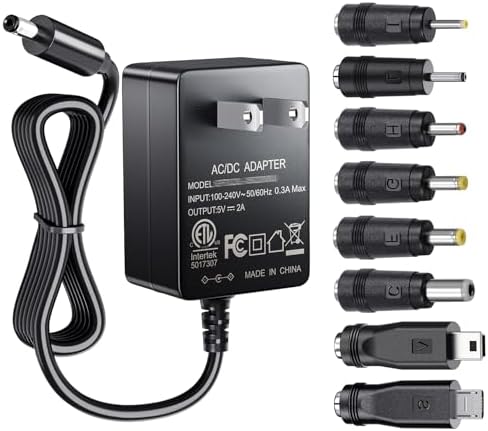 SoulBay 5V Power Supply AC100-240V to DC 5 Volt 2Amp Adapter Versatile Charger Cord 10W w/ 8 Tips, for USB Hub, TV Box, Tablet, Camera, BT Speaker, GPS, Webcam, Router and More 5V Electronics