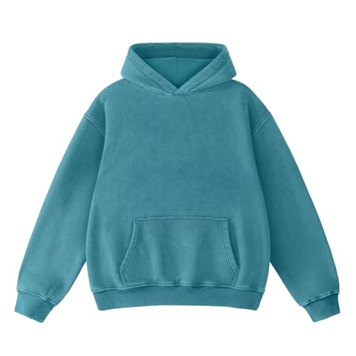 Image of FAIABLE Womens Oversized Acid Wash Hoodie Unisex Heavyweight Cotton Hoodies Fleece Vintage Washed Sweatshirt Women Men