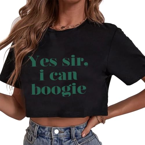 Yes Sir I Can Boogie Crop T-Shirt Retro Disco Graphic Tee Summer Short Sleeves Crow Neck Tee3