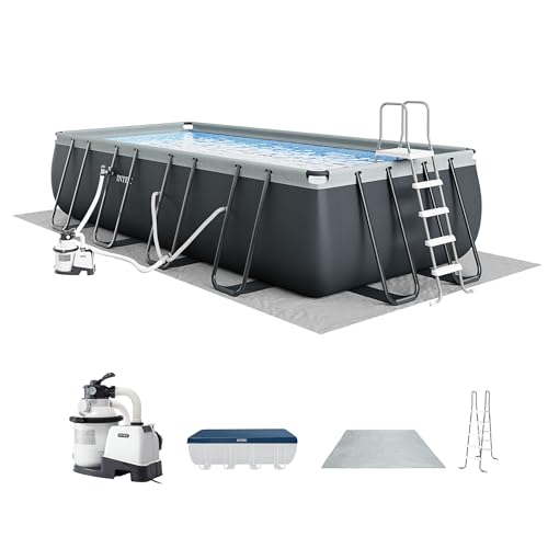 INTEX Ultra XTR 18 ft x 9 ft 52 in Above Ground Pool Set, Rectangular Swimming Pool with Steel Frame, 1500 GPH Sand Filter Pump, Ladder, Cover, & Ground Cloth