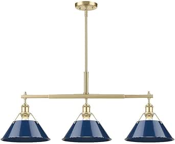 Orwell 3-Light Linear Pendant in Brushed Champagne Bronze with Matte Navy