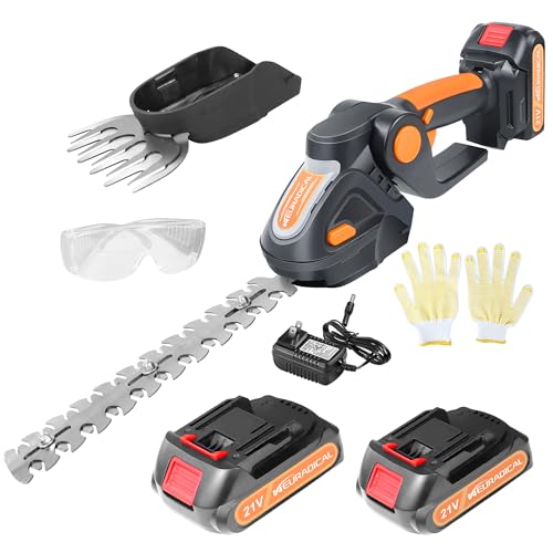 Neuradical 21V Cordless Hedge Trimmer & Grass Shear with 2 PCS Battery - 2 in 1 Handheld Electric Hedge Shears/Grass Cutter, Shrub Trimmer Bush Trimmer, Battery and Charger Included