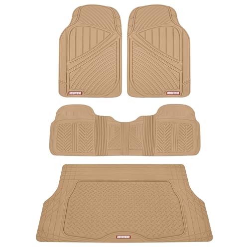 Image of Motor Trend FlexTough Performance All Weather Rubber Car Floor Mats with Cargo Liner - Full Set Front & Rear Floor Mats for Cars Truck SUV, Automotive Floor Mats (Beige)
