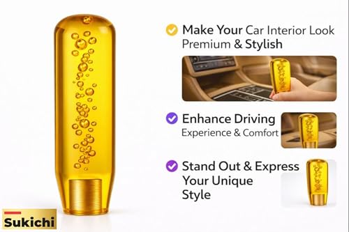 Image of Sukichi 10 cm Premium Car Gear Knob | Universal Fit with Screw Adapters | Stylish Bubble Design Gear Shift Knob | Easy 2-Minute Installation | Interior Custom Accessory (10 cm Bubble, Yellow)