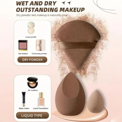 Image of Beauty Blender Sponge Set, 14PCS - Multi-Size Makeup Sponges for Foundation, Liquid, Powder - Triangle Puffs, Mini Beauty Blender, Thumb Powder Puff, Reusable & Wet or Dry Use- Multicolored
