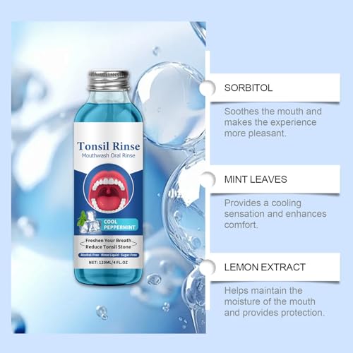 Tonsil Stone Mundspülung, 120 ml Tonsilenstein-Mundspülung oder Mundspülflüssigkeit zum Entfernen von Mundgeruch, Lufterfrischer-Flüssigkeit, empfindliche Zahnfleischpflege, Mundspülung, kein Brennen – Bild 7