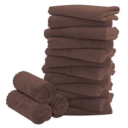 BAMBOO QUEEN 16 Pack Baby Washcloths – Luxury Coral Fleece – Extra Absorbent and Soft Wash Clothes for Newborns, Infants and Toddlers – Baby Shower – Wood Brown, 10×10 Inch
