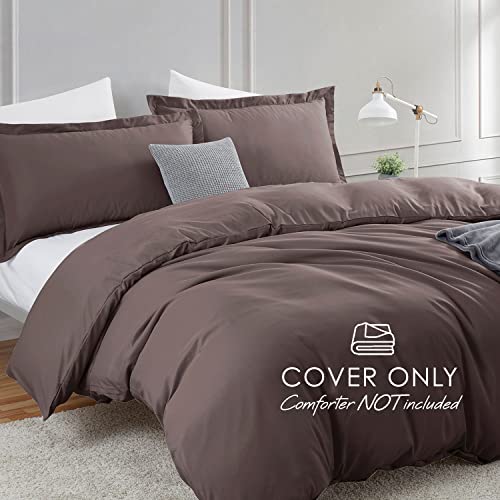 Image of Hearth & Harbor Chocolate Brown Duvet Cover King Size, 3 Piece Bedding Set | Soft Double Brushed Bedding Set, Button Closure, 1 Duvet Cover 104x90 Inches, 2 Pillow Shams