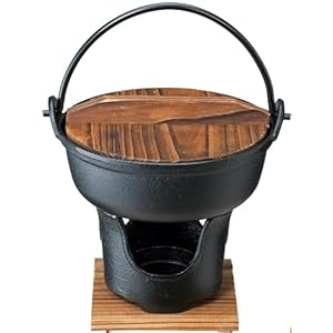 イシガキ いろり鍋 黒 16cm 木蓋付き コンロセット 鍋 ガス火 IH 対応 鉄鋳物 3983" 