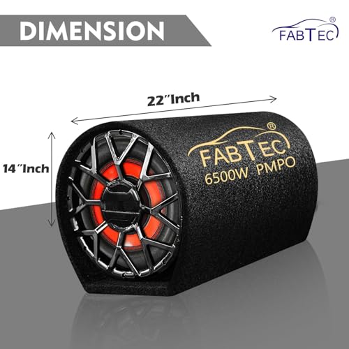 FABTEC 12” 6500W Active Bass Tube Subwoofer for Car Built-in Amplifier Deep Punchy Bass Premium Grey Finish