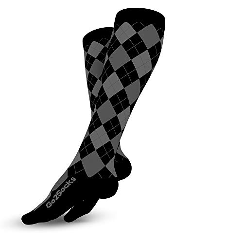 Go2Socks Compression Socks for Men Women Nurses Runners 20-30 mmHg Medical Stocking Athletic(Black Argyle, xl)