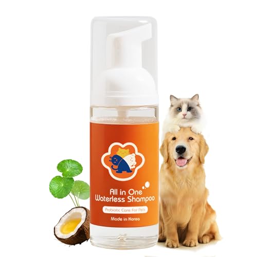 Unibubia Organic Dry Shampoo for Dogs & Cats, Waterless No Rinse Foam, Relief Itchy & Sensitive Skin, Odour Control, Hydrates & Softens Coat - CICA & Probiotic, Made in Korea, 1.7fl oz/50ml
