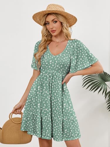 Image of UEAL Womens Cute Floral Smocked V Neck Flutter Sleeve Sundress with Pockets Casual Spring Summer Dresses for Women 2026