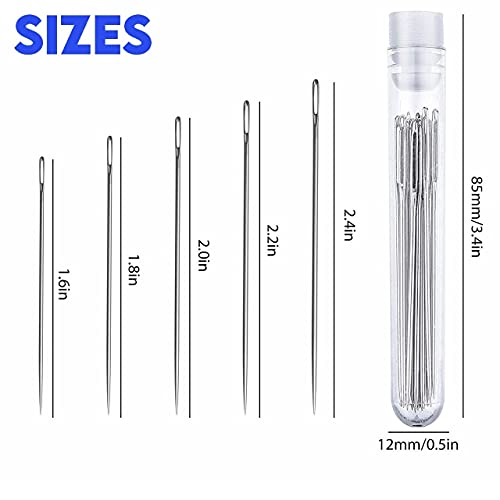 25 Pcs Sewing Needles, 5 Assorted Sizes (1.6, 1.8, 2, 2.2, 2.4 Inches) Embroidery Needles For Hand Sewing, Large Eye Stainless Steel Pins Kit For Stitching Quilting Cloth Repair Diy #TOP4